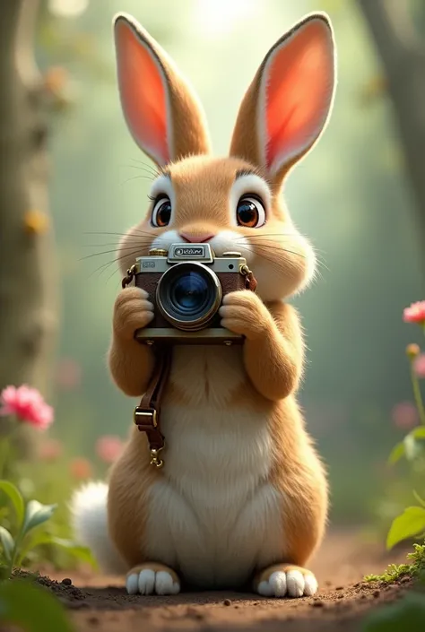 a rabbit holding a camera 