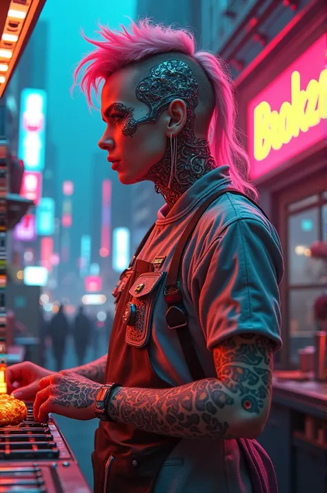 Psychedelic cyberpunk grill man chef
