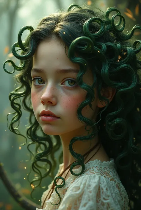 A girl with curly hair in the Mandrake style