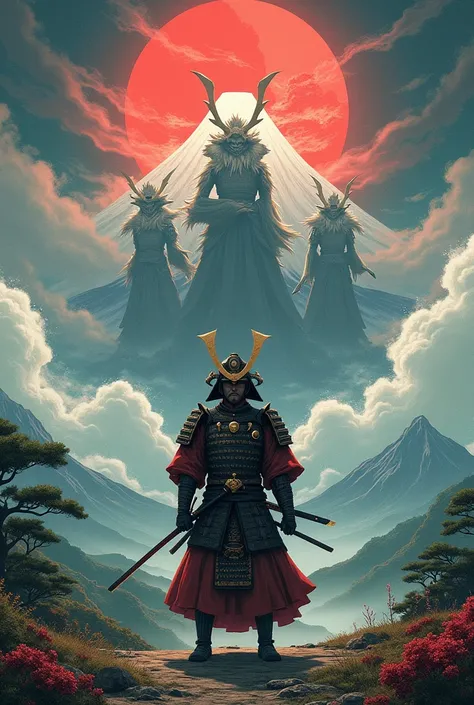 Shinto samurai with Japanese gods, Amaterasu, Tsukuyomi and Susanno 