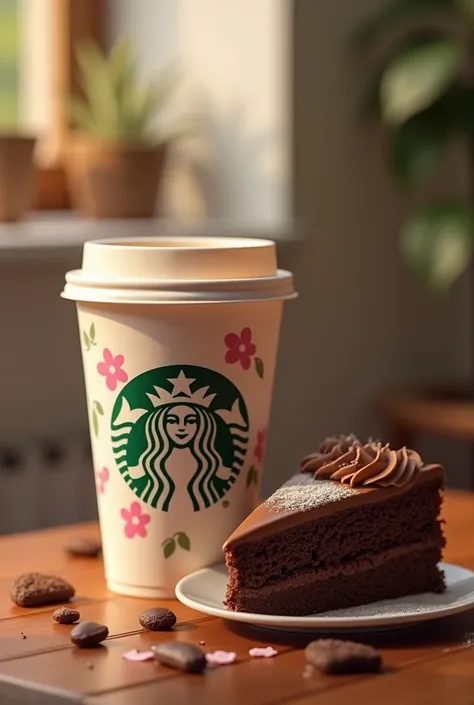 Un Vaso de Starbucks con Cafe y con Torta de Chocolate, Dia de la Madre