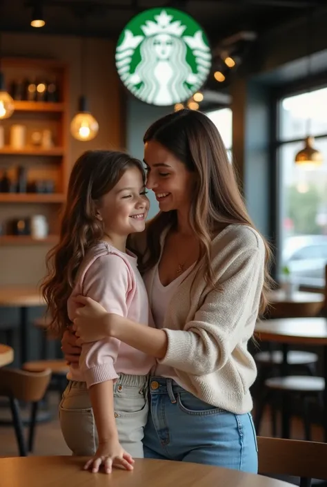 A Mother&#39;s Day Photo Spot with Starbucks Logo with Daughter and Mother