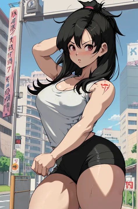 anime girl in black shorts and white tank top walking down the street, thicc, chun li at the gym, guweiz, tifa lockhart, seductive anime girl, tifa, artwork in the style of guweiz, smooth anime cg art, attractive anime girl, trending on cgstation, (sfw) sa...