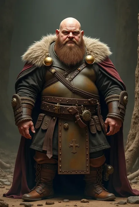 Bald Lord of the Rings warrior dwarf standing front, short chubby