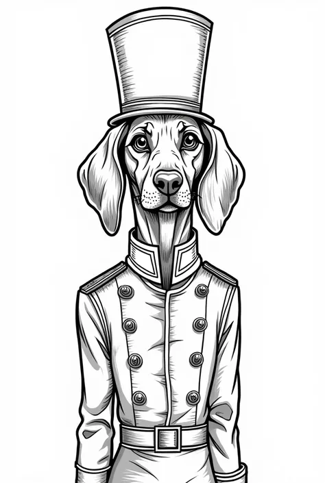 Beautiful vizsla as a classic nutcracker decorated with big eyes as a coloring page black and white comic 