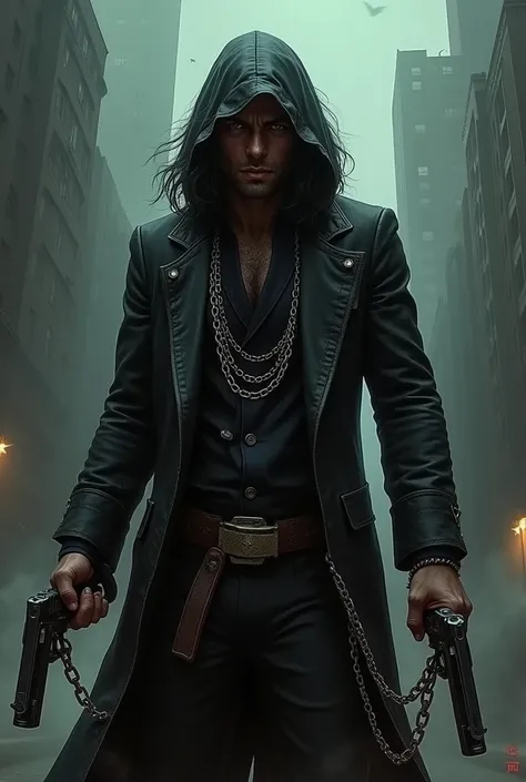 A cover image of a book that has to have the name  "Deadly Mist" Author: _LexIn_ in Spanish... He also has to have guns., chains since it is set in a world of mafias 