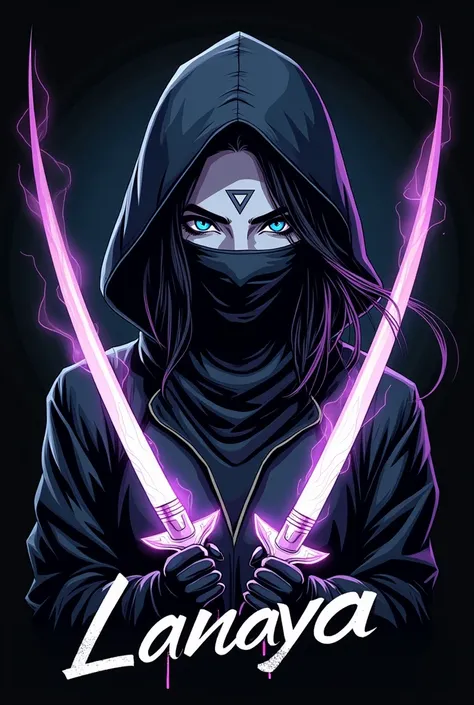 ((no background)) minimalist sticker, vector t-shirt art, dark magic splash, gothic, highly detailed graffiti illustration, monochromaticshadowy palette, Splash Art of Dota 2 character: Templar Assassin (Lanaya), a stealthy ninja woman. Focus on the distin...