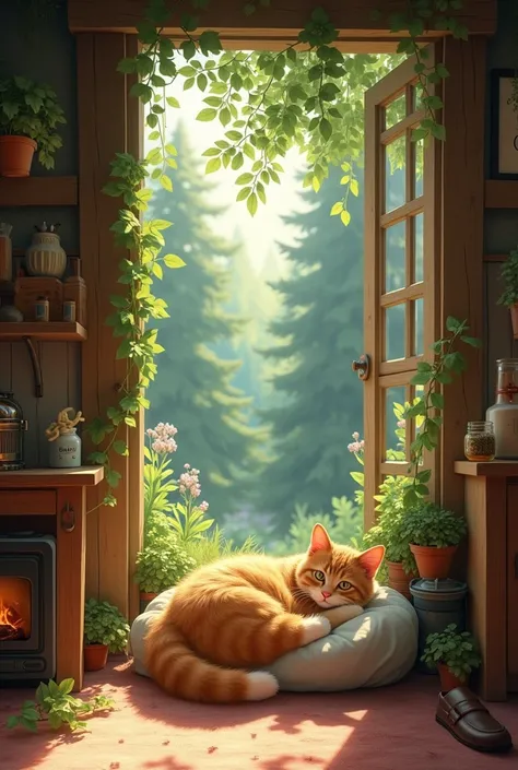 The cat lived with her owner in a cozy cottage near the woods