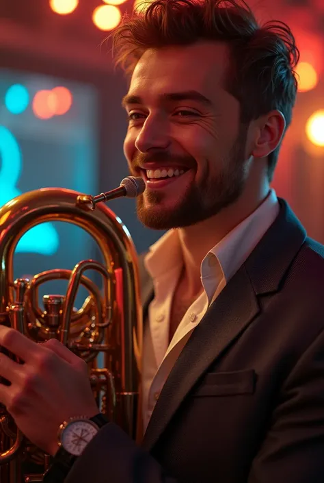 Gay musician playing the tuba