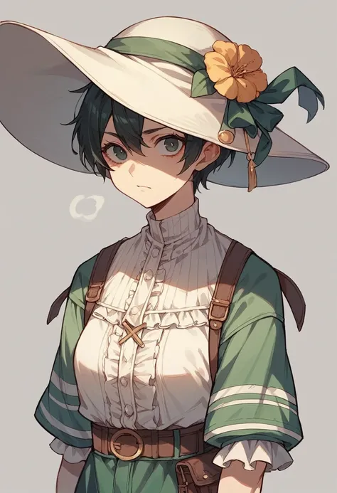 Anime woman with short hair and a hat