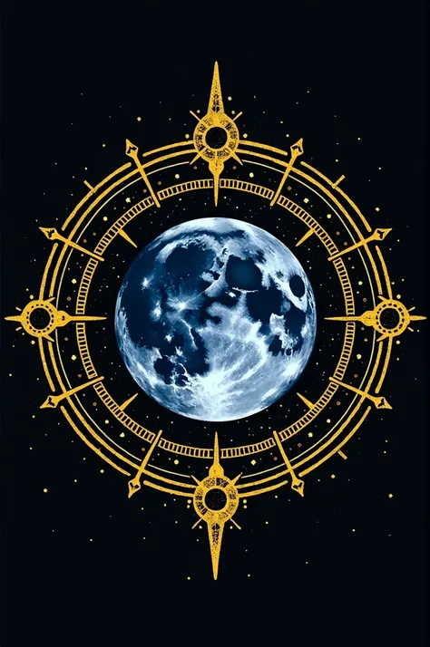 Create a logo that says Blue Moon, with yellow and black astrological design. And the signs
