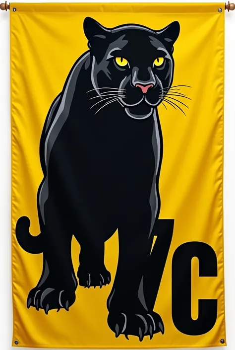 A yellow flag with a black panther, and below written 7C