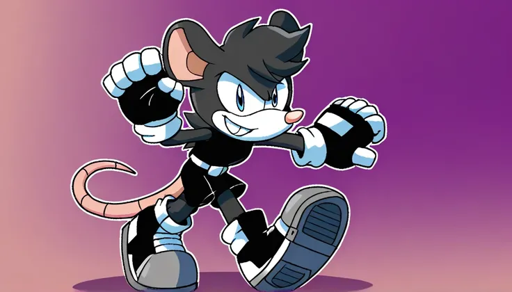 Custom avatar, Rat character, wearing black shorts, in the cyberspace￼, cgi backround, doing a dyamic pose,