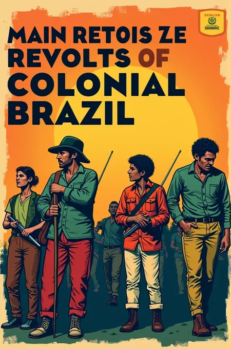 Prompt: "Create a modern and colorful cover in A4 format on the theme &#39;Main revolts of colonial Brazil&#39; in Portuguese in the Portuguese language. Use vibrant colors and modern typography. The title &#39;Work of the 4° C class of teacher Vanessa&#39...