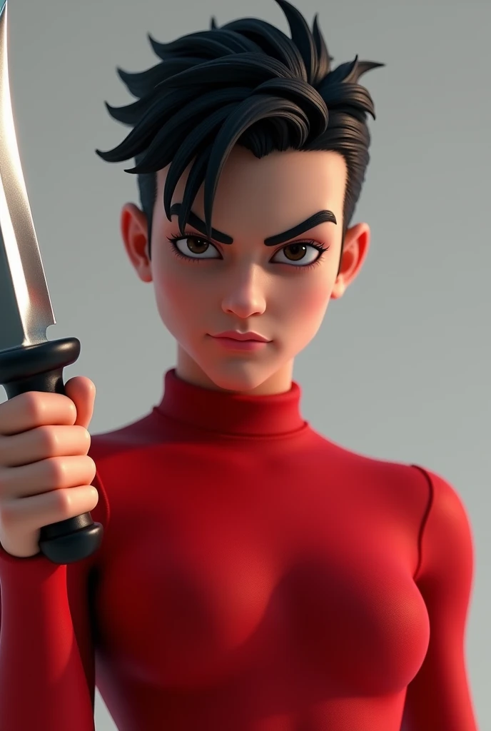 Roblox avatar with a red top with a knife handsome boy 