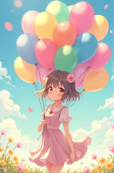 Anime girl with balloons tied around her waist