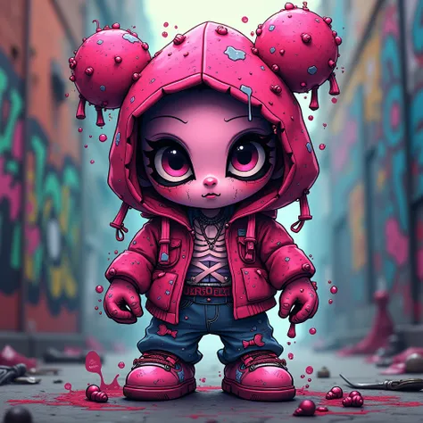 a cute horror hiphop cross bones, front view, pink elements, graffiti character cartoon style, highly detailed, vibrant colors, dynamic composition, digital painting, 8k, best quality, masterpiece