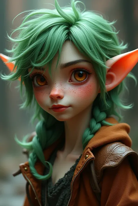 Young half-elf, drunk and scammer, He has a VERY unruly greenish-white mane, burgundy almond-shaped eyes, Pale Skin with Freckles, reddish lips and VERY flushed cheeks, stomach 1,70 meters tall with a thin complexion and full of freckles.