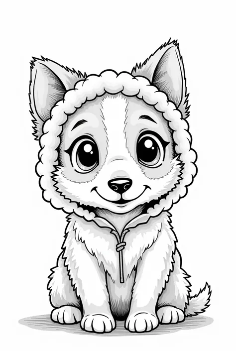 Beautiful border collie with big eyes and light fur in sheep costume in peaky blinders style black and white coloring page comic 