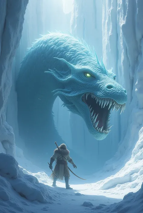 A wolf size ice worm taken from a fantasy world on a glacier