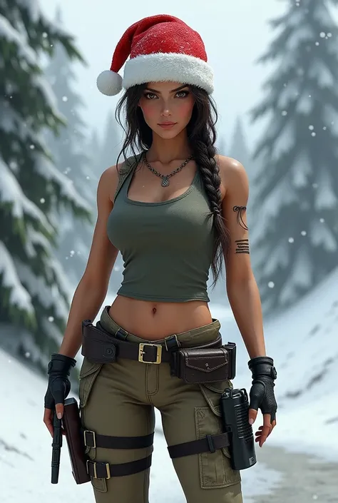 Lara Croft with Christmas hat