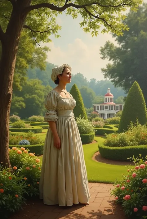 Représentation artistique de Martha Washington dans son jardin