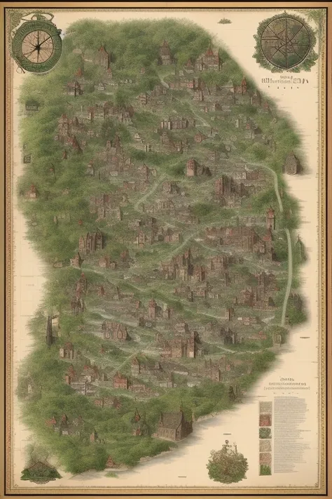 A map, drawing map, of an enchanted city called "Trizbeahr" with beautiful and witchy details