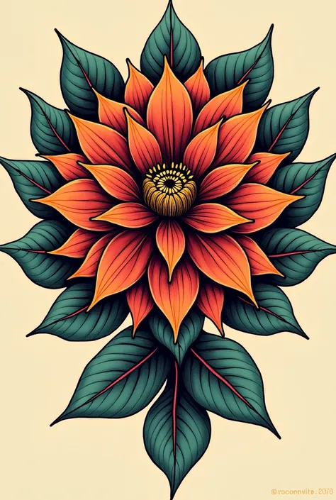 Mandala-shaped flower design for neotraditional style tattoo 