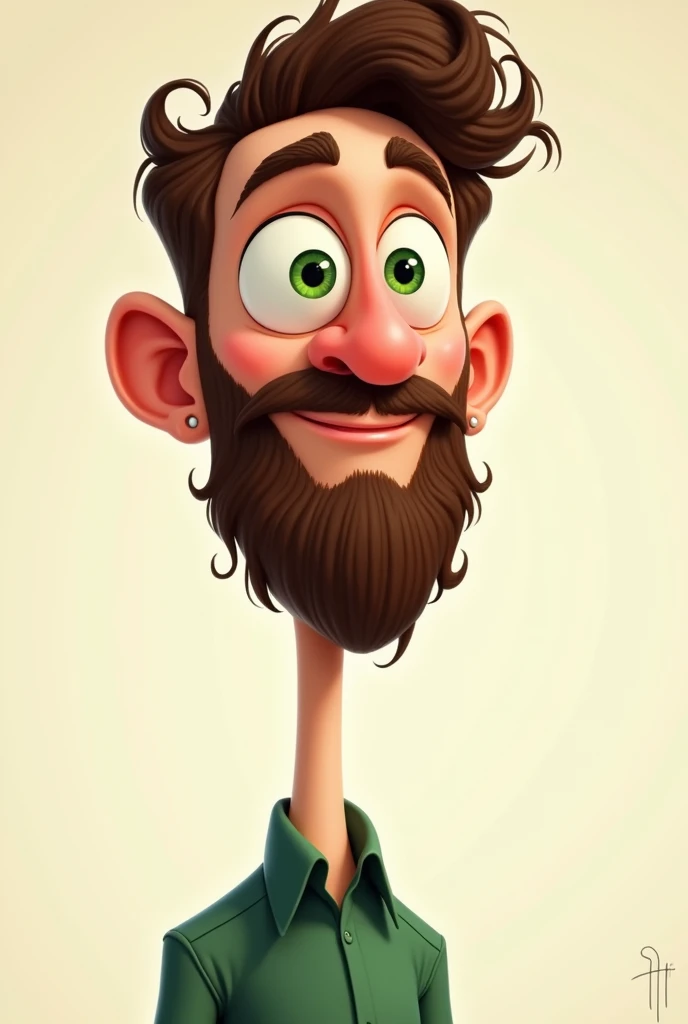 Alexander is thin, He has a curly brown beard, is low, Has green eyes, big nose and small mouth.Make it like an easy cartoon but with a full body, make it more animated, make it 2D, make its body not so realistic