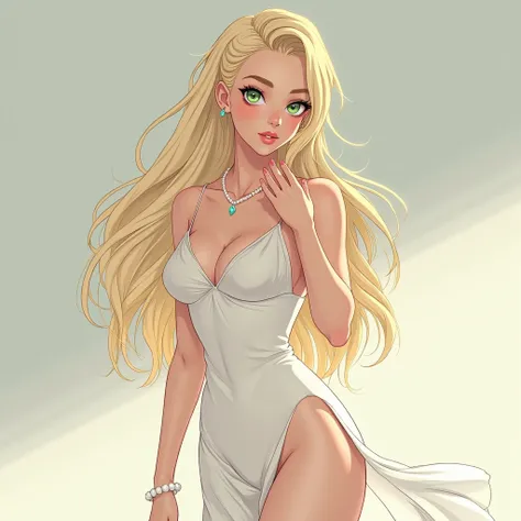 ((Anime style, bust up, high Definition)) Shes a princess of aetheria, her eyes are emerald green, her face is very beautiful mature and cute, medium sized breasts, a nice and slim body, shes 160 cm tall, fairly long blonde hair and also still 1. She wore ...