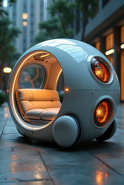 Imagine a car where innovation meets comfort: spherical wheels glide in every direction, making it feel like a hovercraft. Inside, sink into luxurious sofa seats that wrap around you like a living room on wheels. The rear features a sleek vending machine, ...