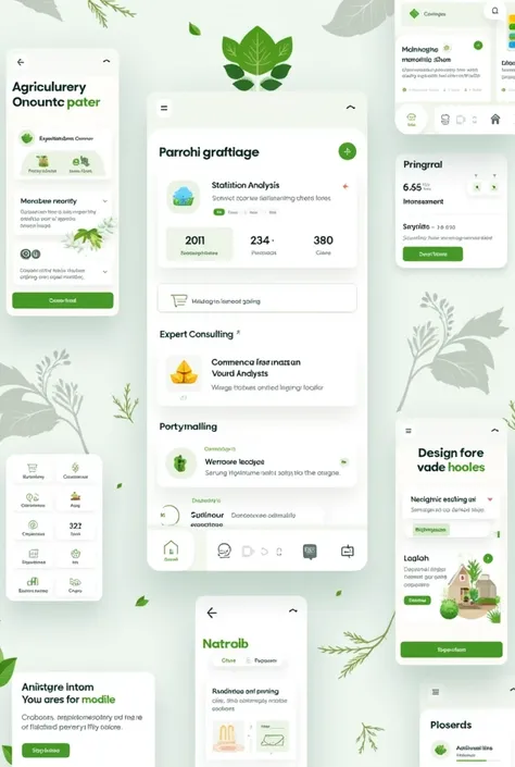 The agricultural application interface includes a statistical section, a knowledge section, a consulting section, a lookup section, and a crop section.