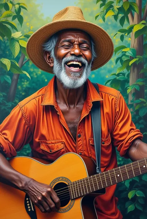 Drawing of happy old black man singing cumanana