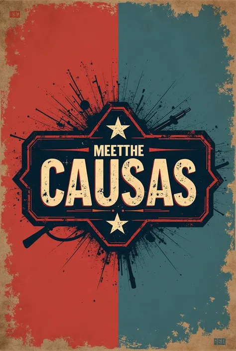 Give me a logo that says MeetTheCausas with a TF2 theme, team fortress 2 game stuff, I don&#39;t want people, just a background and so on., Give it its emblematic red and blue colors , that the title MeetTheCausas is cool, like aesthetics as an old adverti...