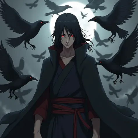 Itachi Uchiha with the manguekyo and the crows