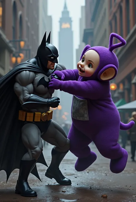 batman brigando com tinky winky do teletubbies