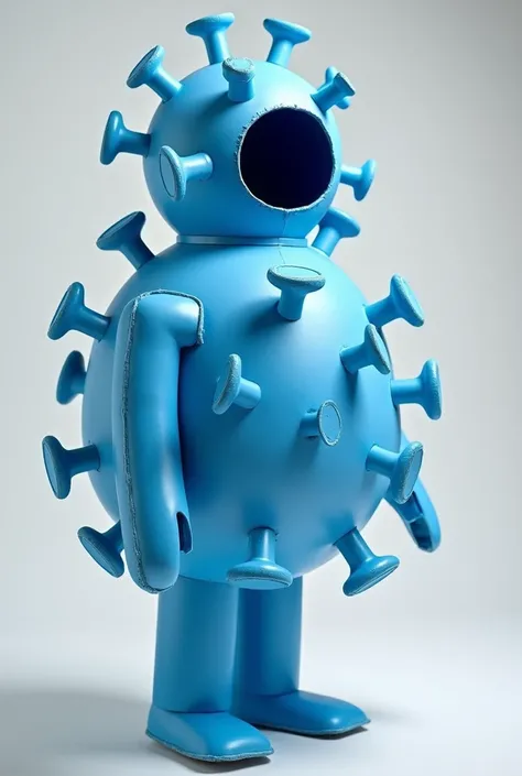 A very simple blue or light blue virus costume made of flat cardboard. easy to do