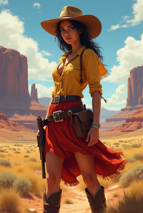 Draw a young female from the old west 