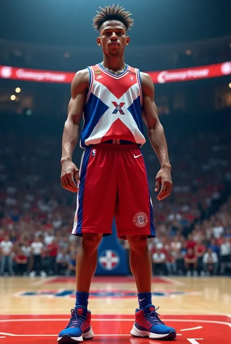  Basketball player LaMelo Ball wearing a Dominican flag basketball uniform 