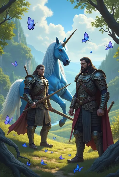 warrior men butterflies and blue unicorns 