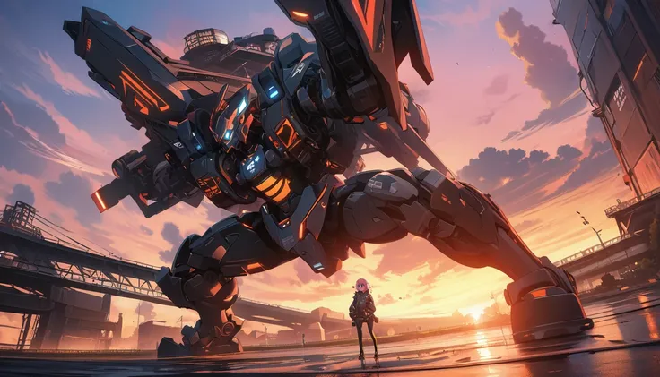 score up_9,score up_8,score up_7,source_anime,masterpiece,best quality,hyper detailed,super fine illustration,8k,police meca,industry design,dynamic angle,front view,sunset,