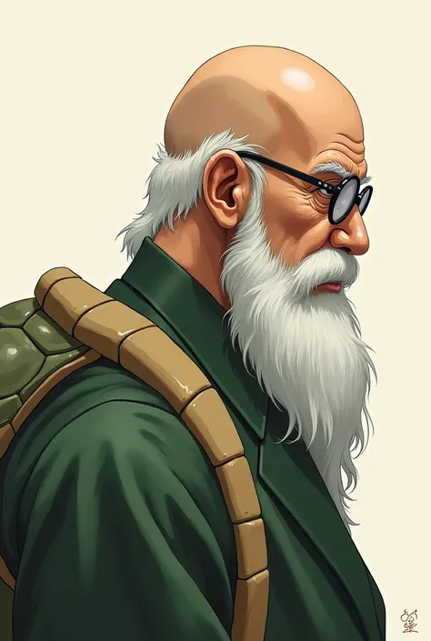 Dragonball Master Roshi in profile with glasses and his shell 