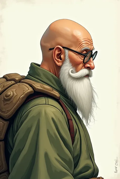 Dragonball Master Roshi in profile with glasses and his shell 