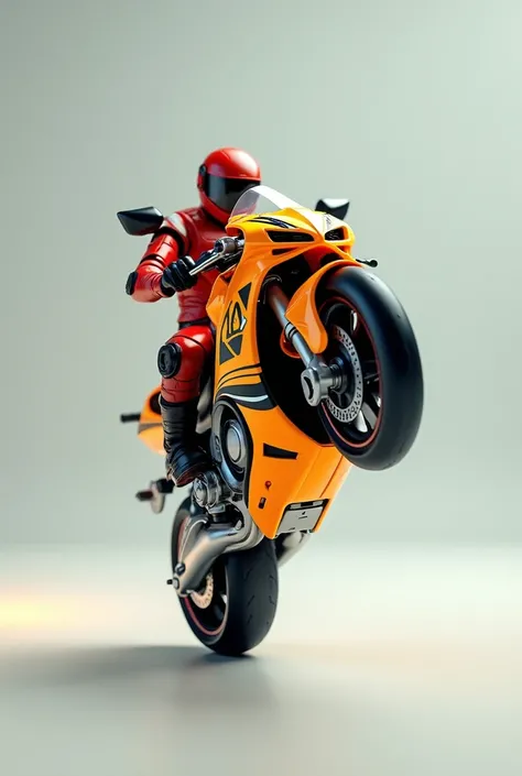 A toy motorcycle doing wheelie
