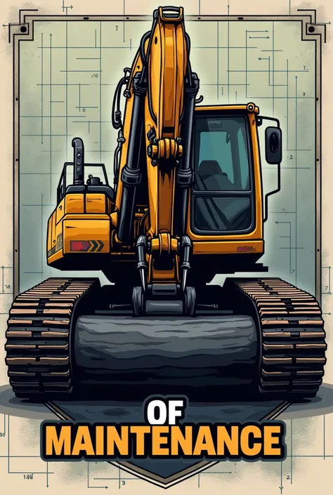 HEAVY MACHINERY COMPANY LOGO excavator machine, add the words: of. OF MAINTENANCE