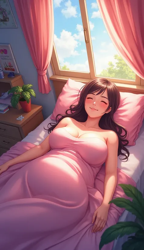 High resolution, morning,In bed,Shortcuts, Large Breasts, smile, My Room,Lying down,(Late-night anime),good morning