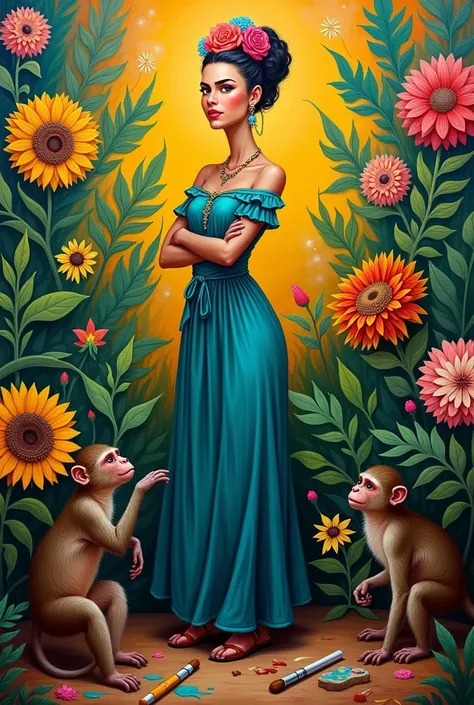 

### Scene 1 Description. **scenario**:
   - A vibrant and colorful background, Typical of Frida Kahlo&#39;s works, with natural elements, like tropical flowers and lush foliage, creating a rich and emotional atmosphere.

2. **Millicent**:
   - **Appearan...