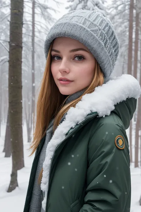 photo of S197_IvankaPeach,a stylish woman,in a (snowy-forest:1.1),wearing a (parka-jacket:1.1),(8k, RAW photo, best quality, depth of field, ultra high res:1.2),(absurdres, intricate, photorealistic, masterpiece, ultra-detailed:1.3),