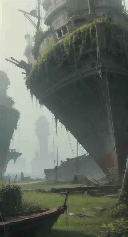 Overgrown plant life, ship ruins,