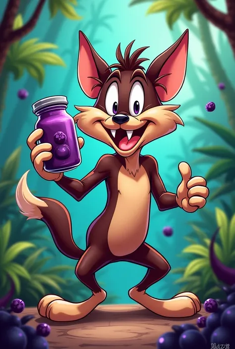 Looney Tunes Character: Taz-mania holding a jar of acai 
